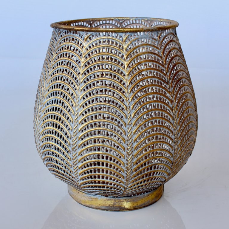 Medium Gold Metal Candle Holder With Glass